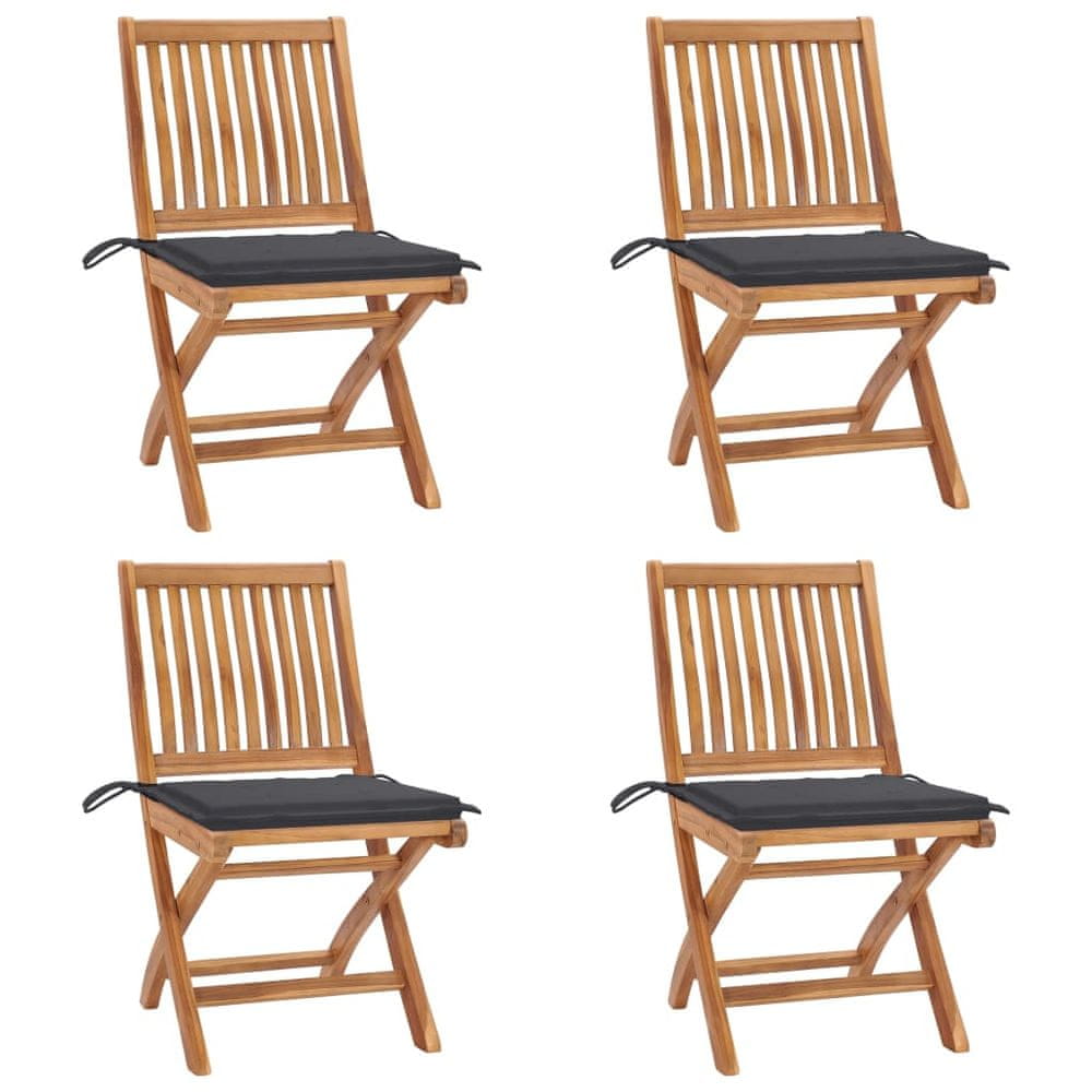 Vidaxl Skladacie záhradné stoličky s podložkami 4 ks tíkový masív